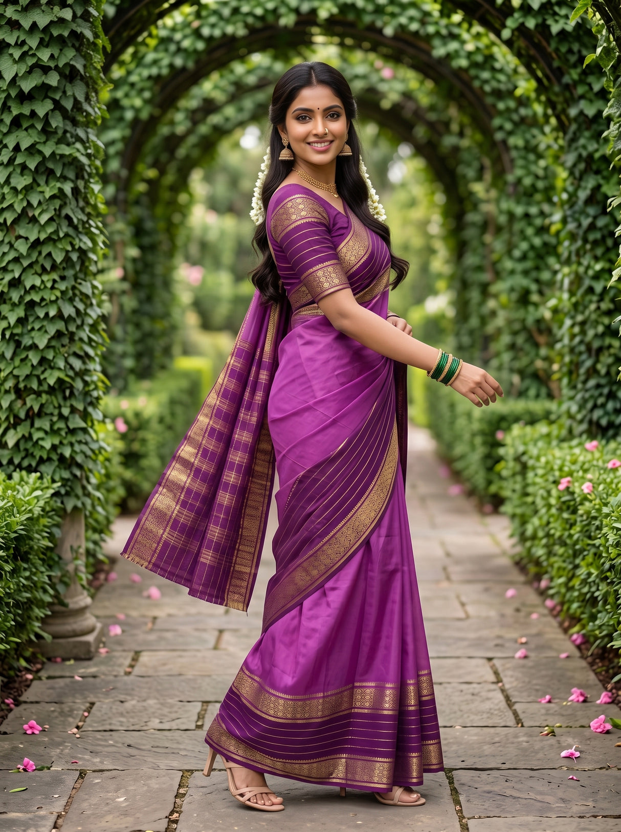 MIMOSA Lavender Mysore Silk crepe Saree — Saree drape detail