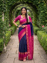 MIMOSA Navy Mysore Silk crepe Saree — Saree detail