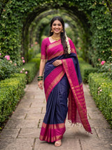 MIMOSA Navy Mysore Silk crepe Saree — Saree pallu detail