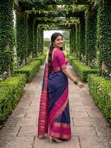 MIMOSA Navy Mysore Silk crepe Saree — Model hand detail