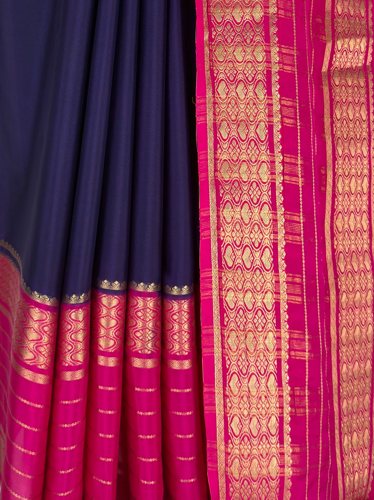 MIMOSA Navy Mysore Silk crepe Saree — Model full length