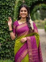 MIMOSA Olive Mysore Silk crepe Saree — Saree pleats detail