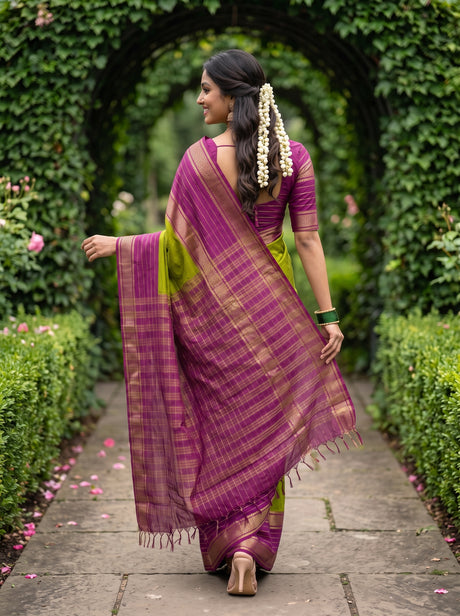 MIMOSA Olive Mysore Silk crepe Saree — Close-up face