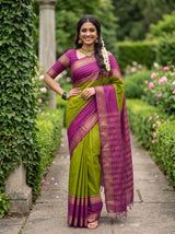 MIMOSA Olive Mysore Silk crepe Saree — Model lifestyle