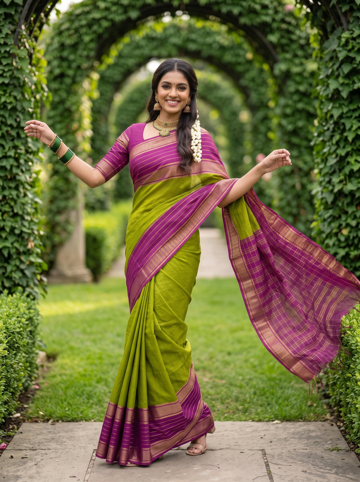 MIMOSA Olive Mysore Silk crepe Saree — Saree pallu detail
