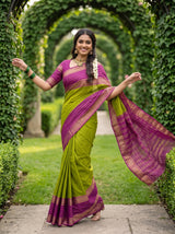 MIMOSA Olive Mysore Silk crepe Saree — Saree pallu detail