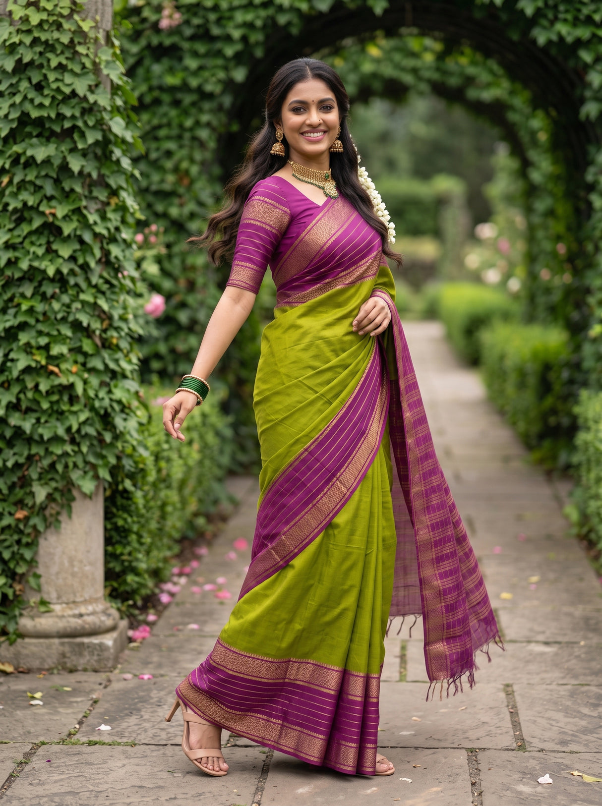 MIMOSA Olive Mysore Silk crepe Saree — Saree border detail