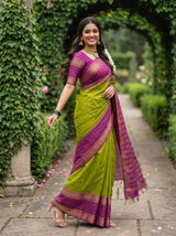 MIMOSA Olive Mysore Silk crepe Saree — Saree border detail