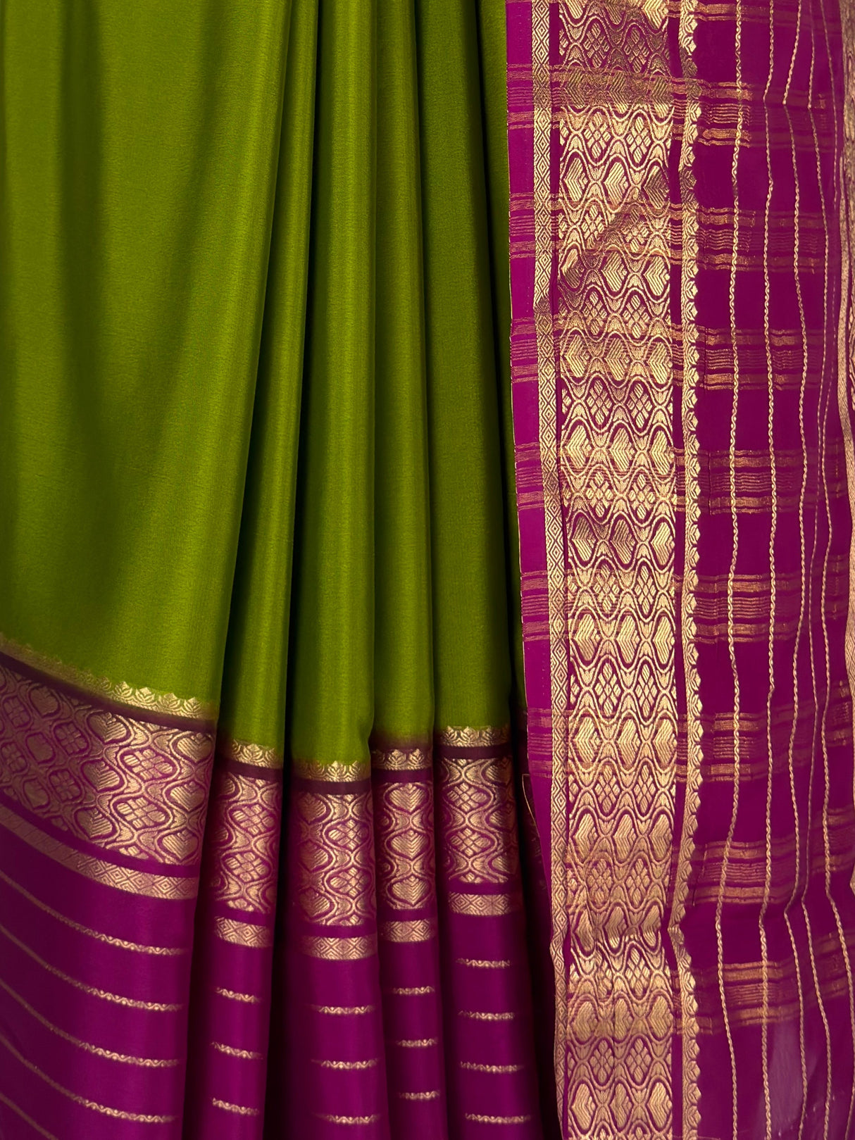 MIMOSA Olive Mysore Silk crepe Saree — fleets shot full lifestyle