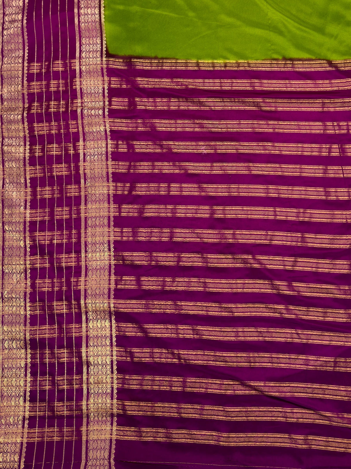 MIMOSA Olive Mysore Silk crepe Saree — pallu and zari work detail