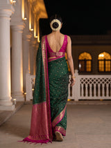 MIMOSA Bottle Green Saree Saree — pose 2 styling detail