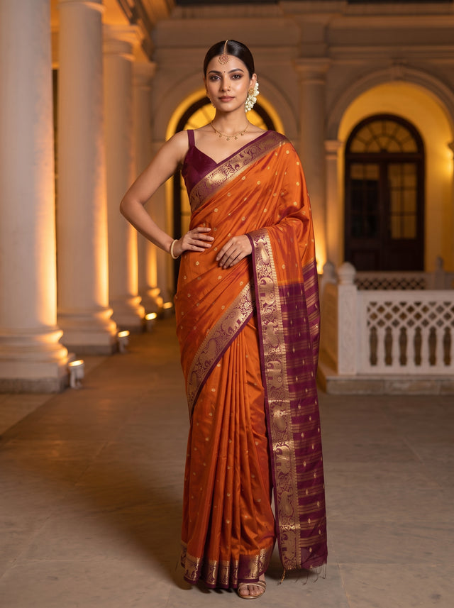 MIMOSA Mustard Saree Saree — front view on mannequin