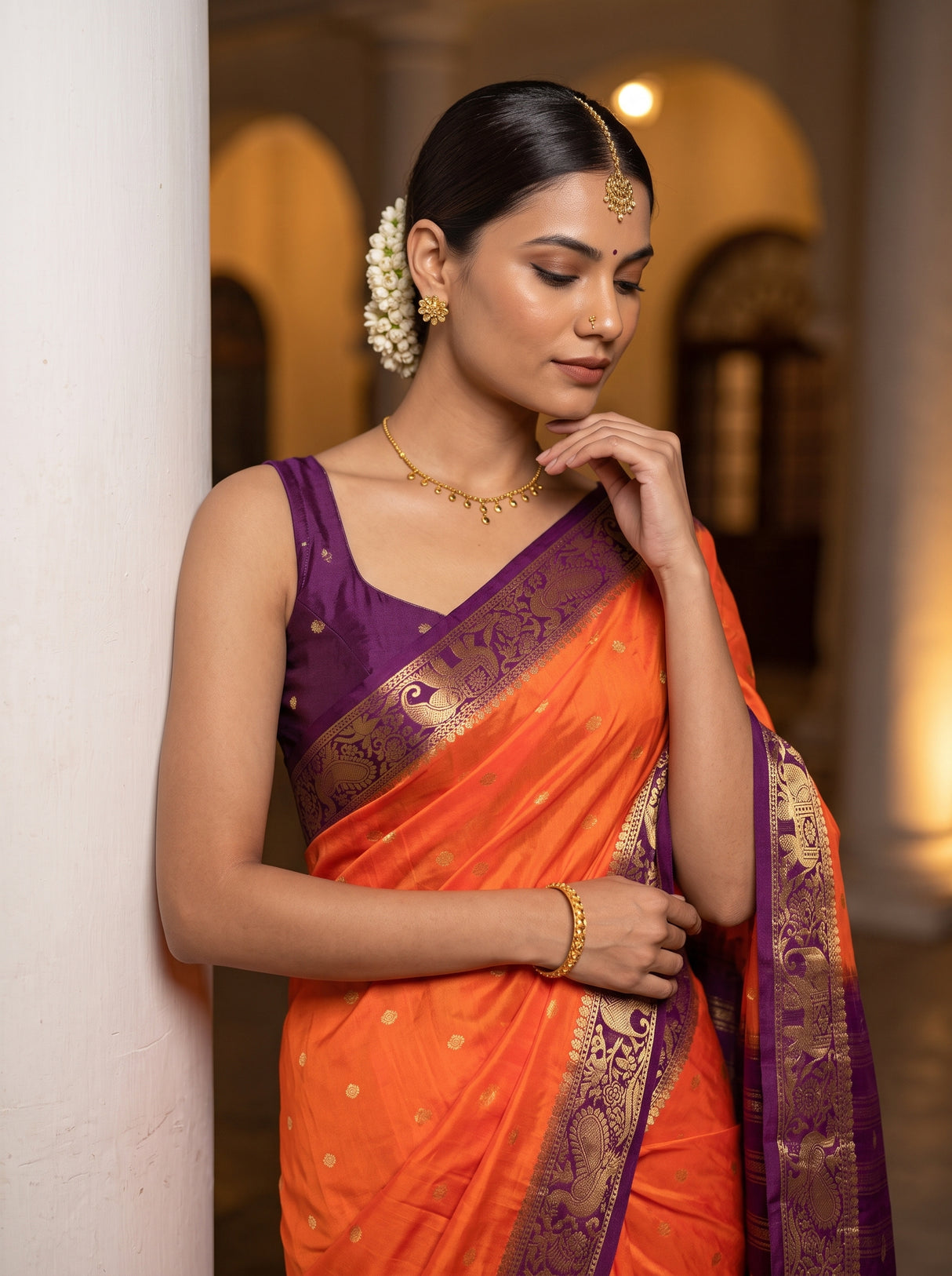 MIMOSA Peach Saree Saree — pose 10 styling detail