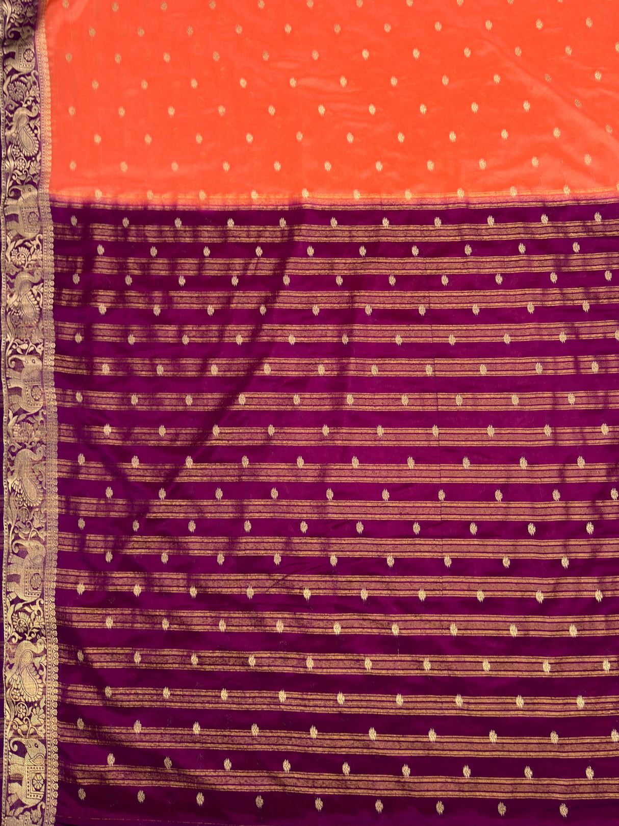 MIMOSA Peach Saree Saree — pallu and zari work detail