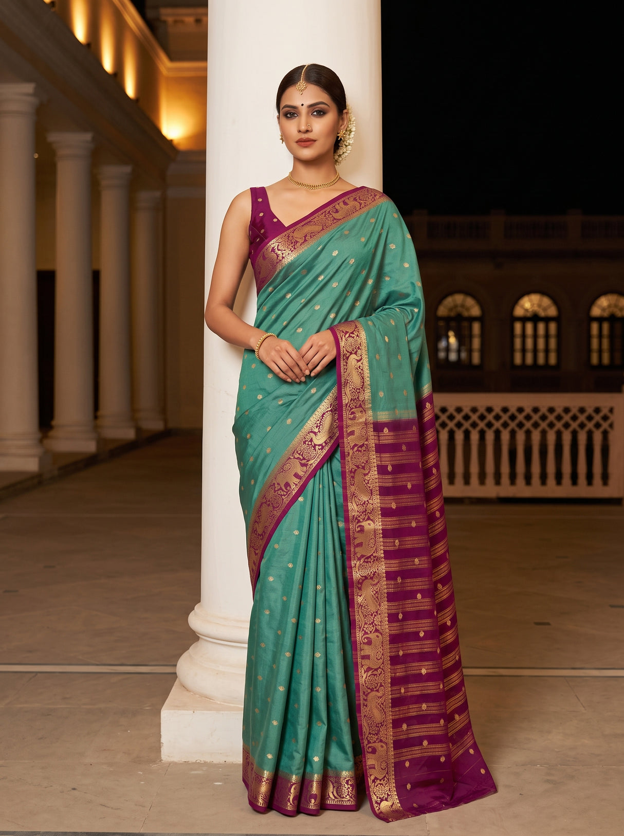 MIMOSA Pista Saree Saree — front view on mannequin