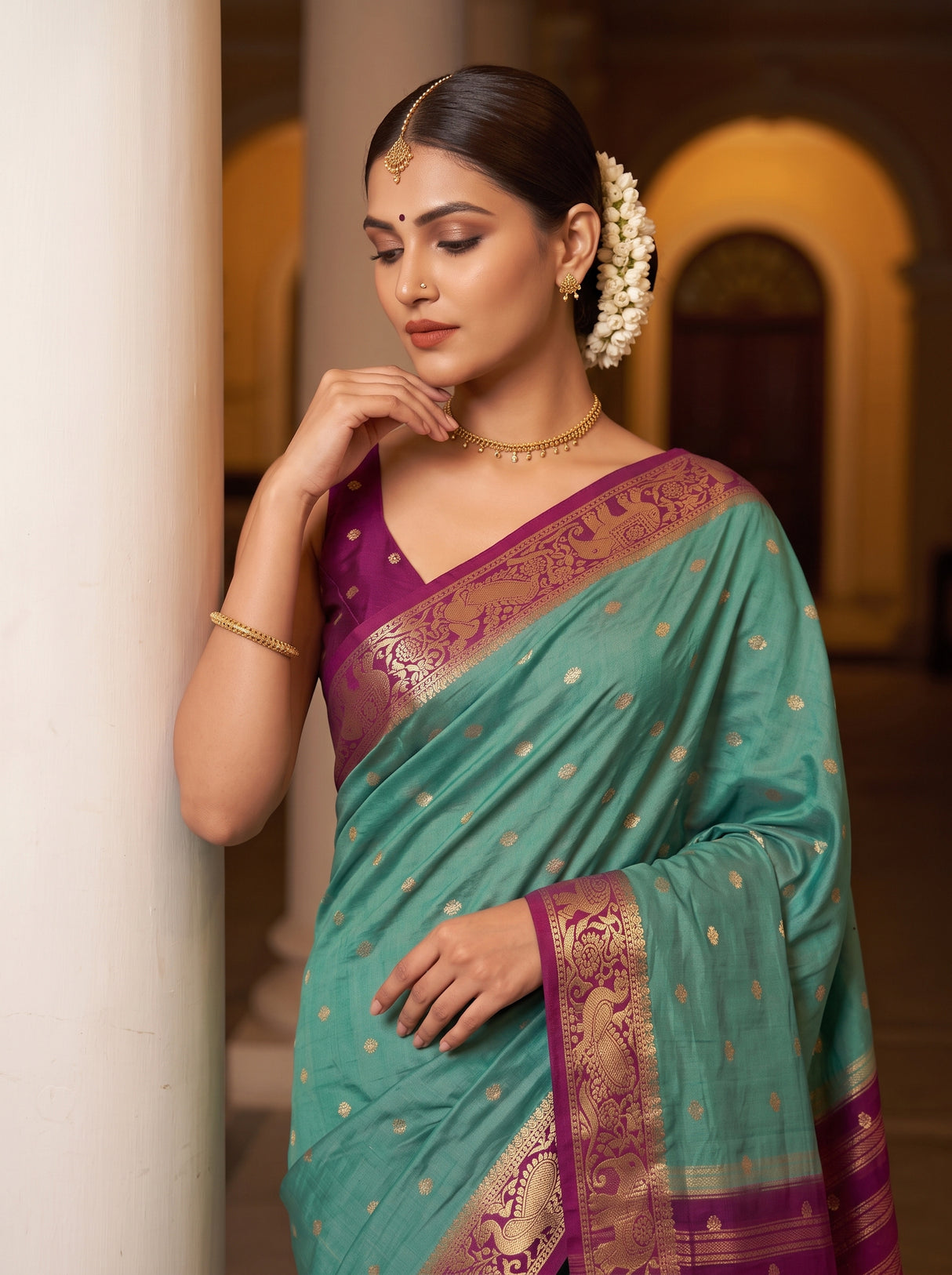 MIMOSA Pista Saree Saree — pose 10 styling detail