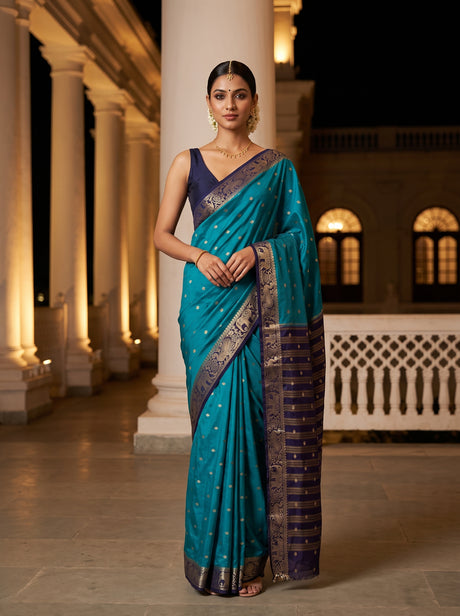 MIMOSA Sapphire Saree Saree — front view on mannequin