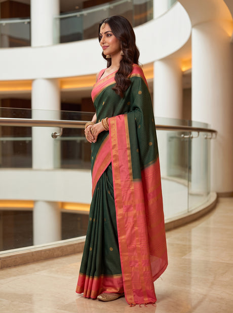 MIMOSA Bottle Green Saree Saree — pose 3 styling detail