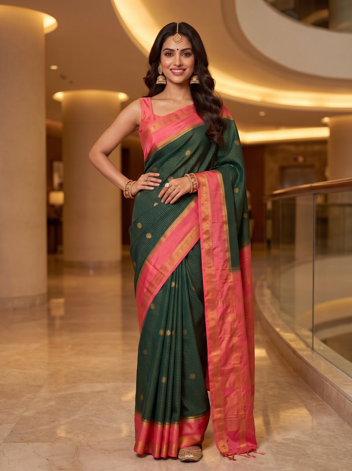 MIMOSA Bottle Green Saree Saree — pose 4 styling detail