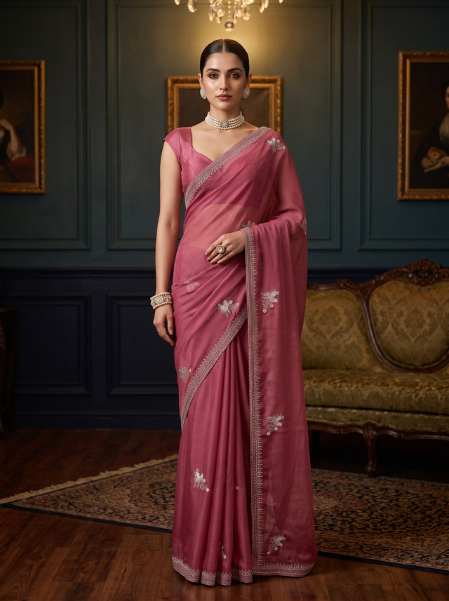 MIMOSA Gajari Banarasi chiffon Saree — AI Model lifestyle pose