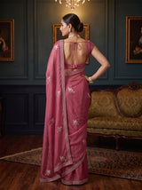 MIMOSA Gajari Banarasi chiffon Saree — Saree shot pallu body