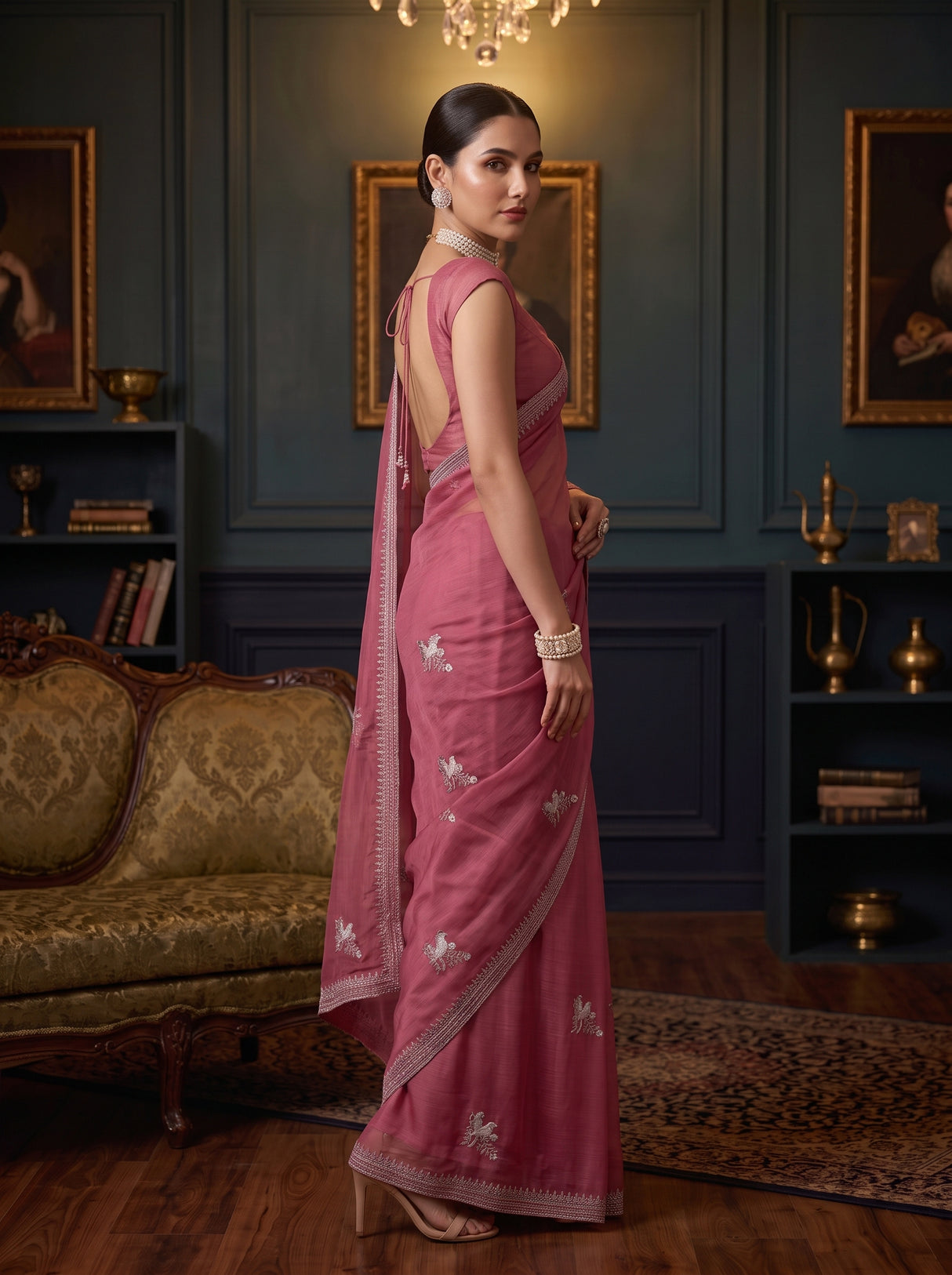 MIMOSA Gajari Banarasi chiffon Saree — pose 5 styling detail