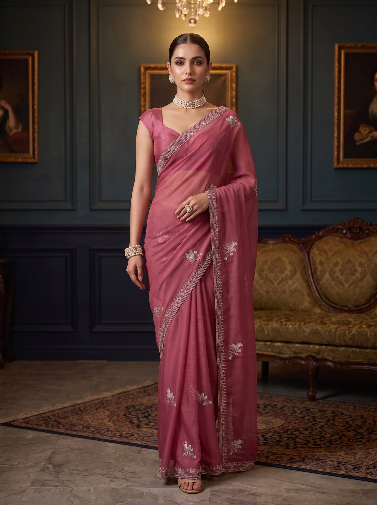 MIMOSA Gajari Banarasi chiffon Saree — pose 6 styling detail