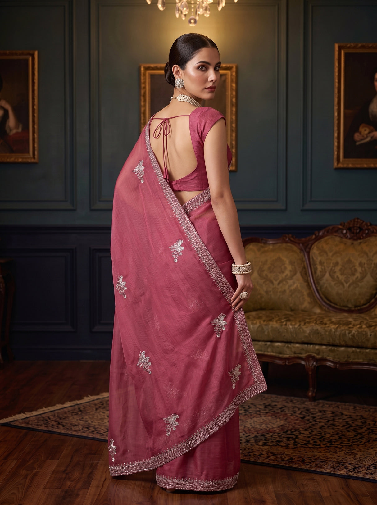 MIMOSA Gajari Banarasi chiffon Saree — pose 7 styling detail