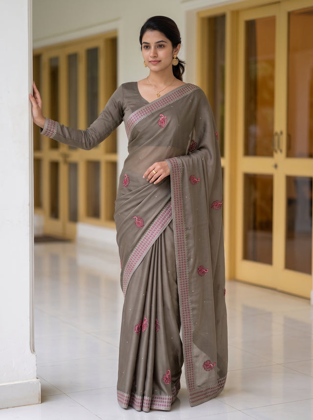 MIMOSA Pista Saree Saree — front view on mannequin