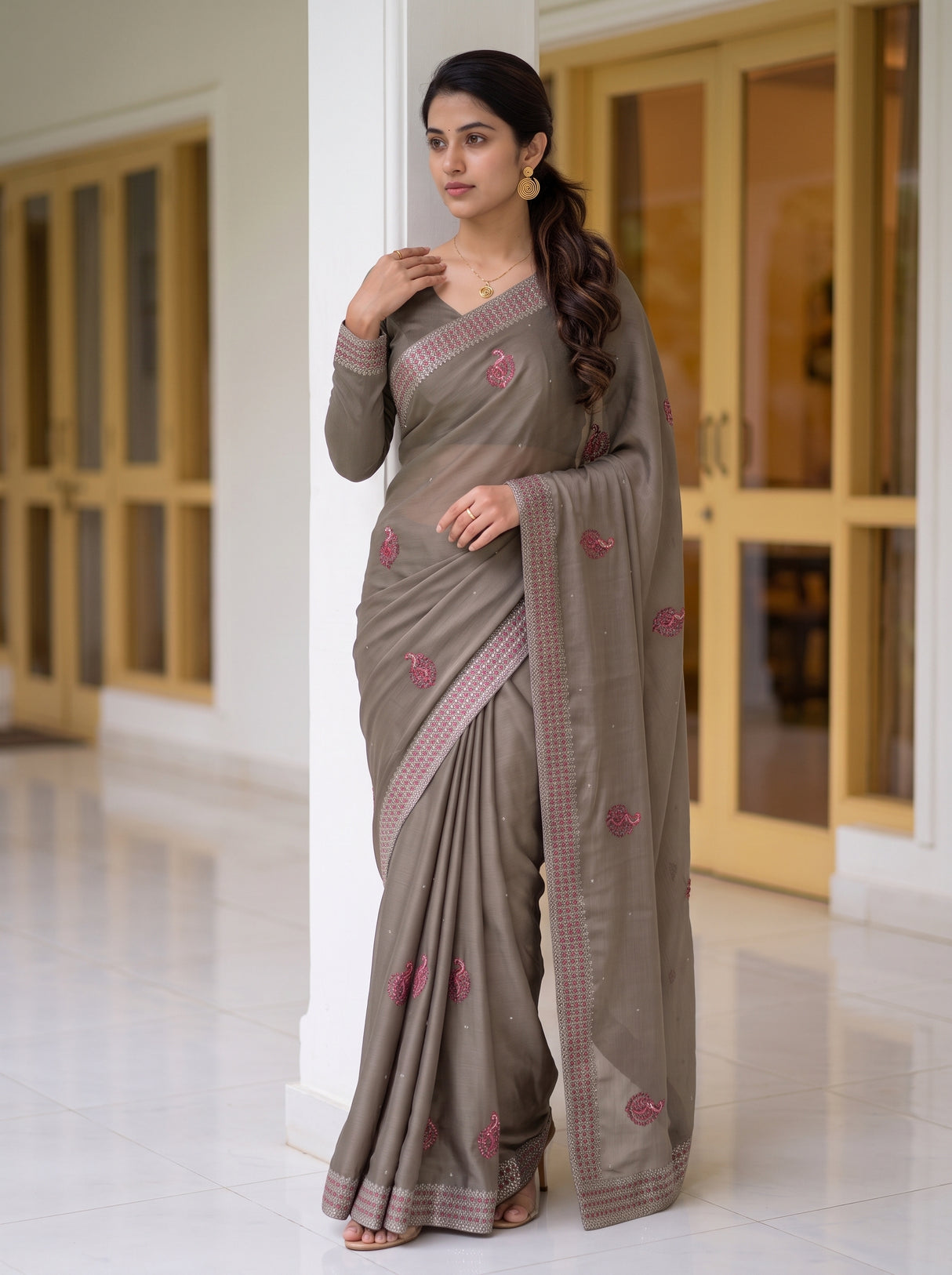 MIMOSA Pista Saree Saree — pose 5 styling detail