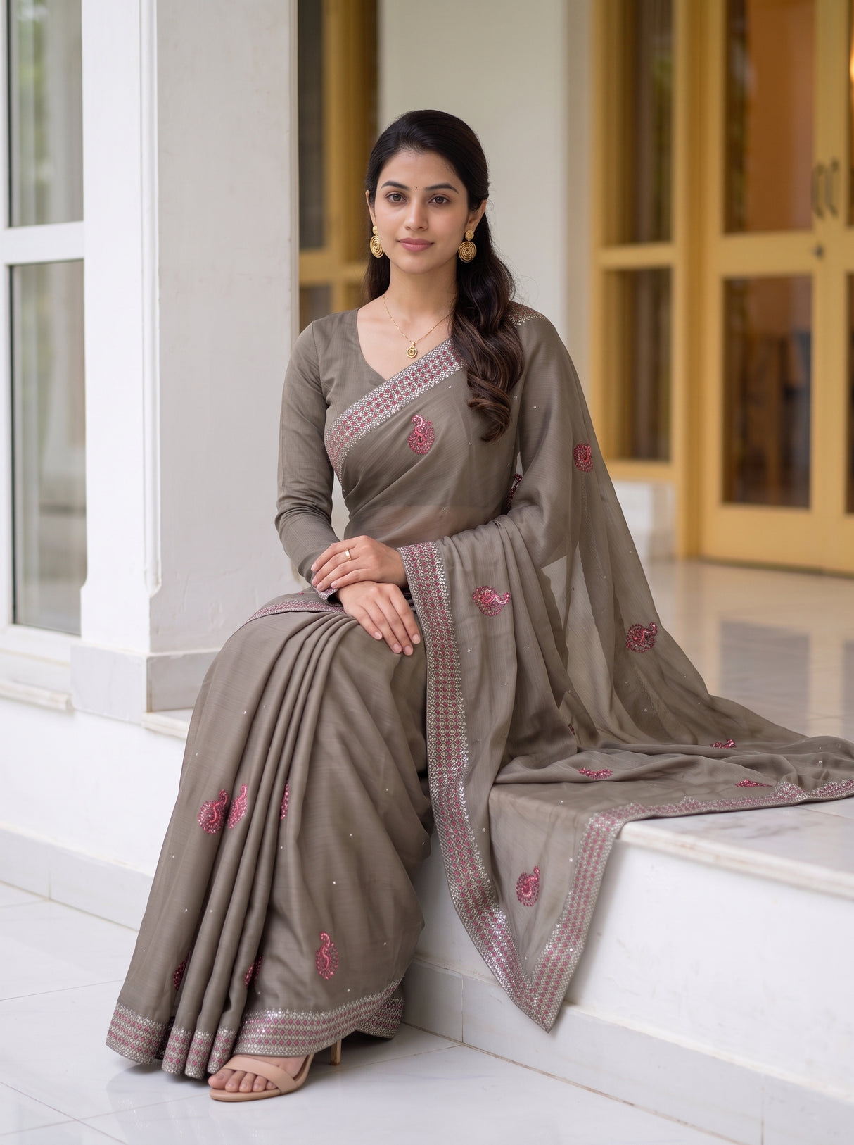 MIMOSA Pista Saree Saree — pose 8 styling detail