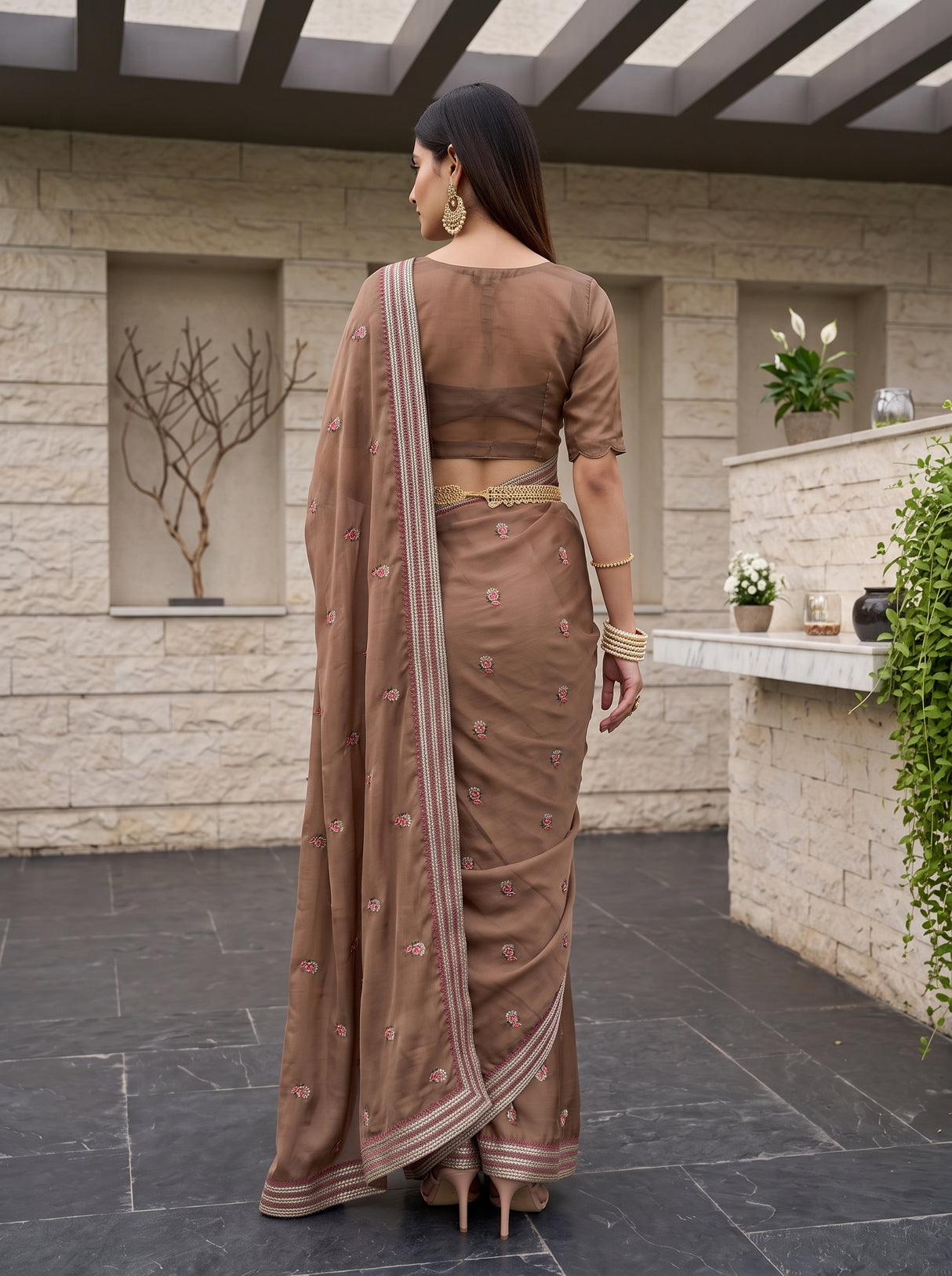 MIMOSA Chiku Saree Saree — pose 2 styling detail