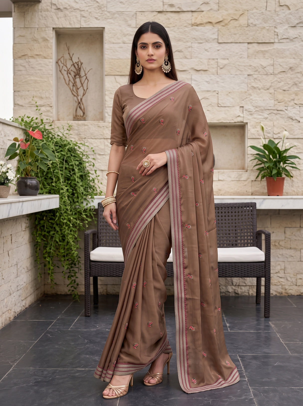 MIMOSA Chiku Saree Saree — pose 4 styling detail