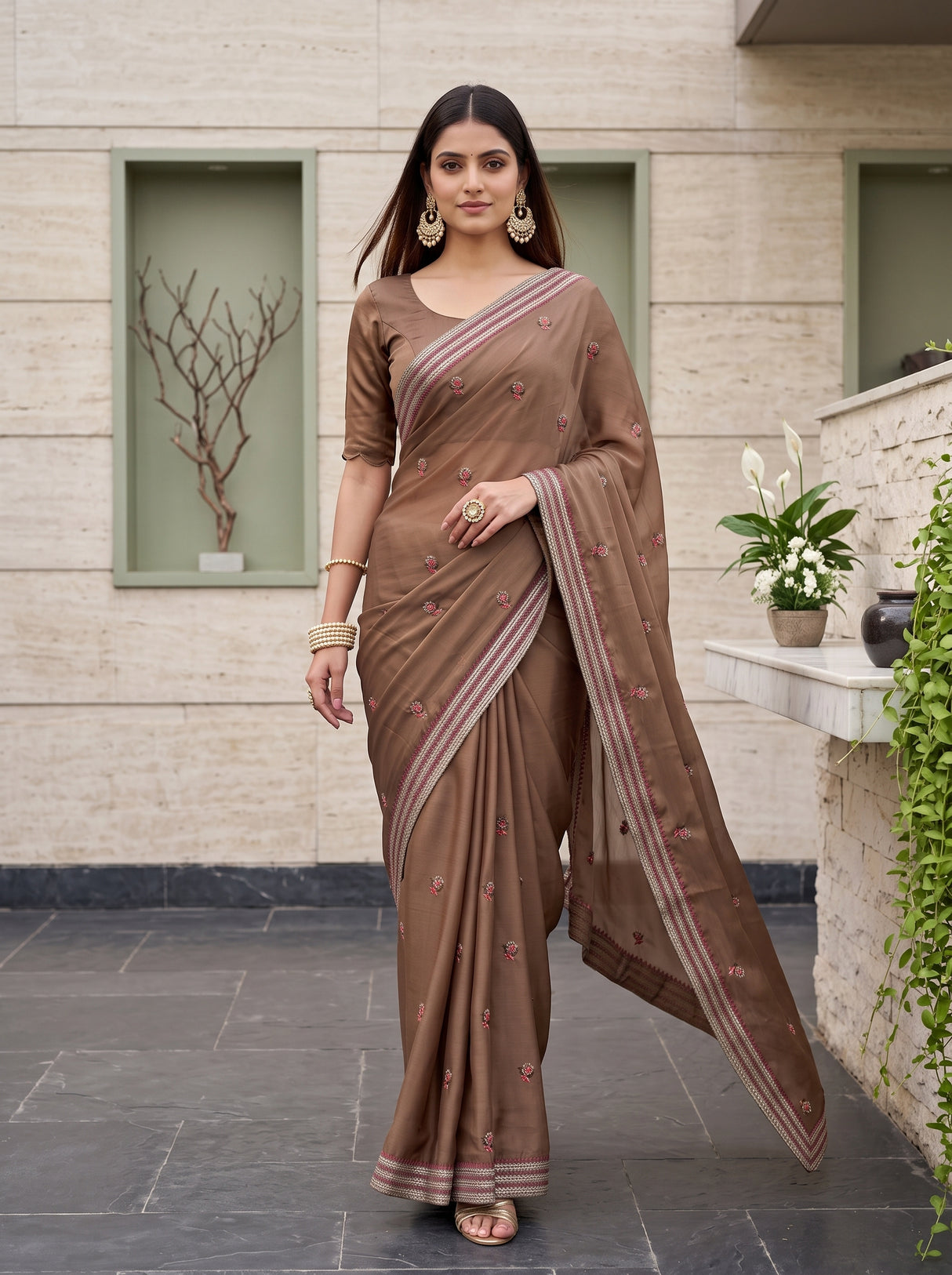 MIMOSA Chiku Saree Saree — pose 6 styling detail