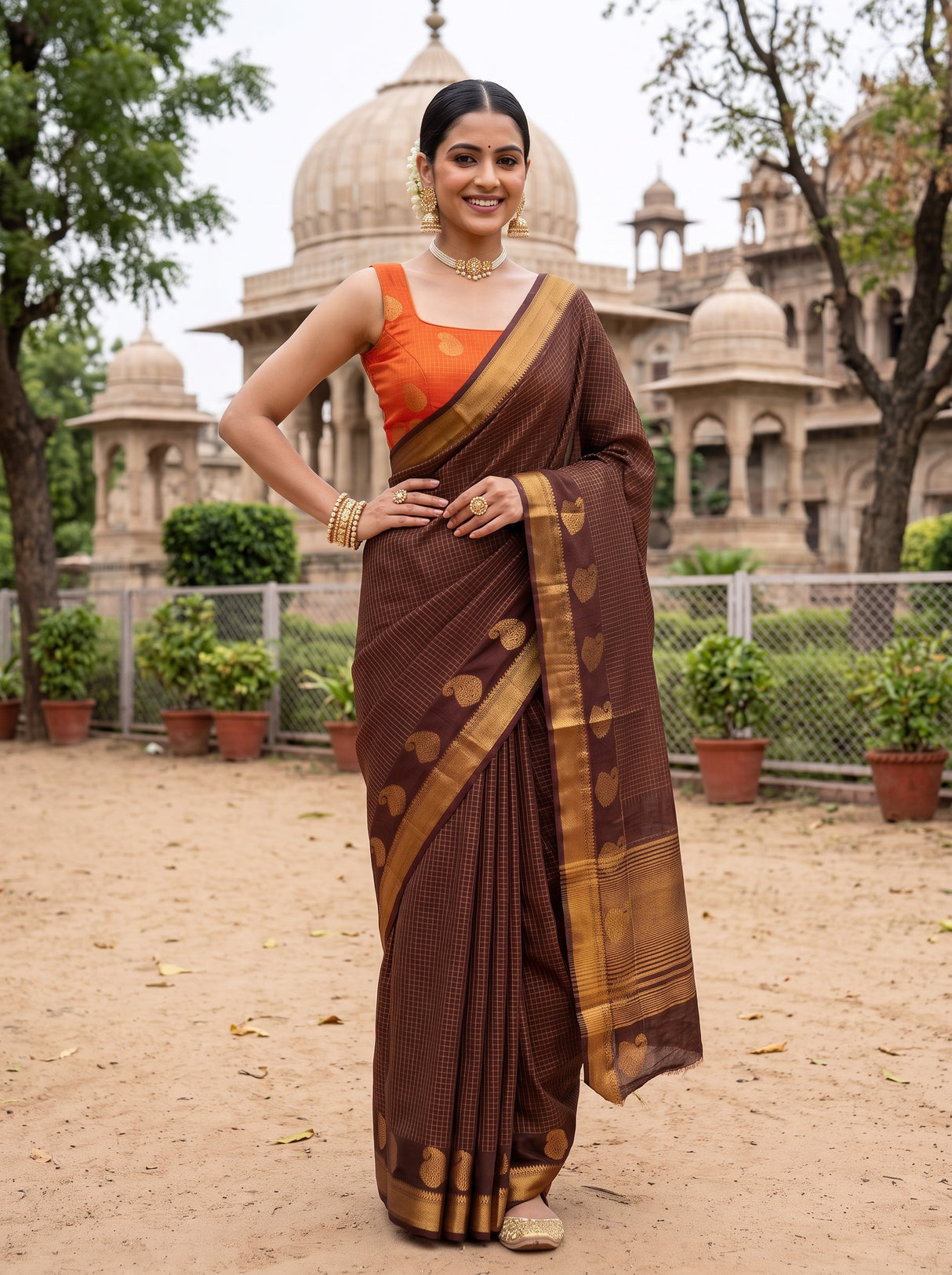 MIMOSA Chocolate Saree Saree — pose 4 styling detail