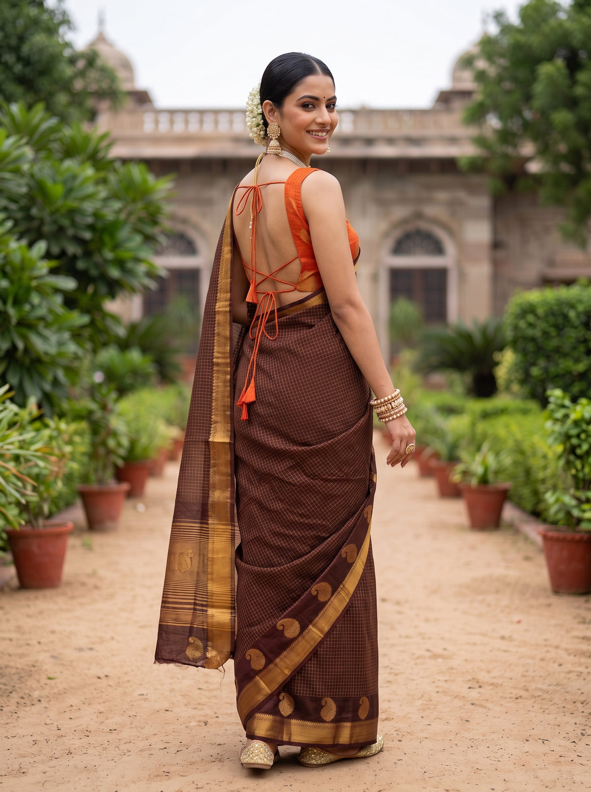 MIMOSA Chocolate Saree Saree — pose 7 styling detail