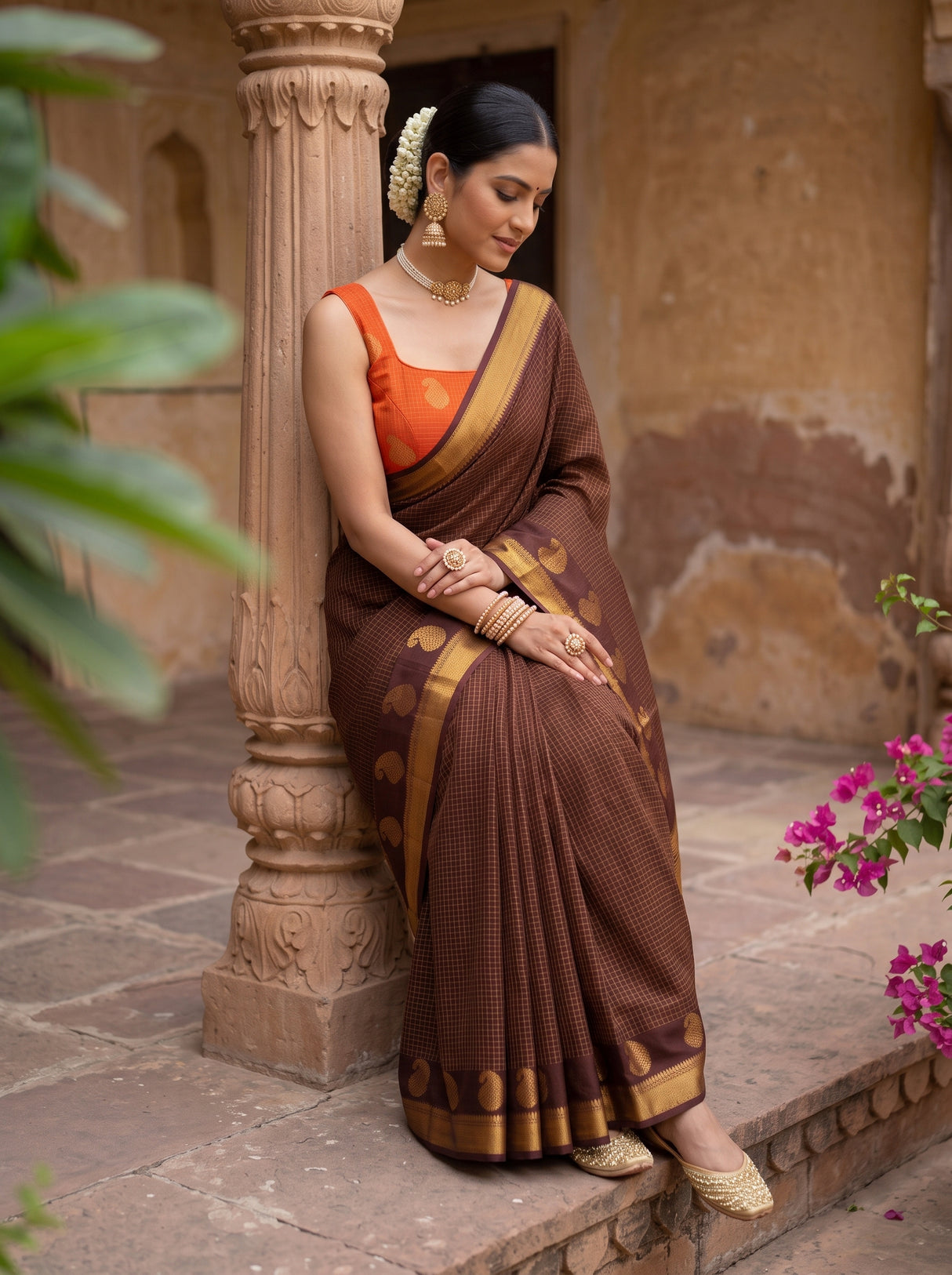 MIMOSA Chocolate Saree Saree — pose 8 styling detail