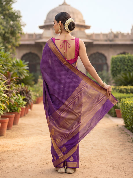 MIMOSA Jamun Kanjivaram Art Silk Saree — Saree pallu and body shot