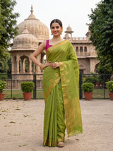 MIMOSA Olive Kanjivaram Art Silk Saree — Model lifestyle pose