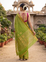 MIMOSA Olive Kanjivaram Art Silk Saree — Saree pallu and body shot