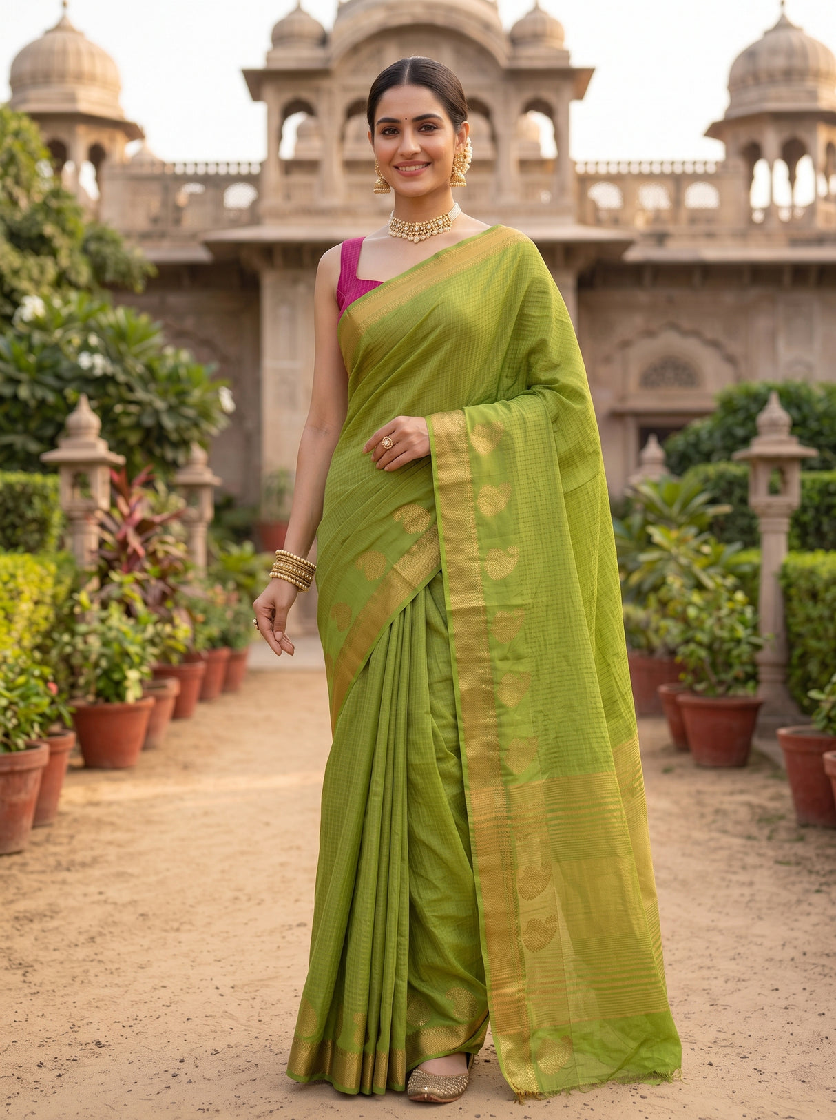 MIMOSA Olive Saree Saree — pose 5 styling detail