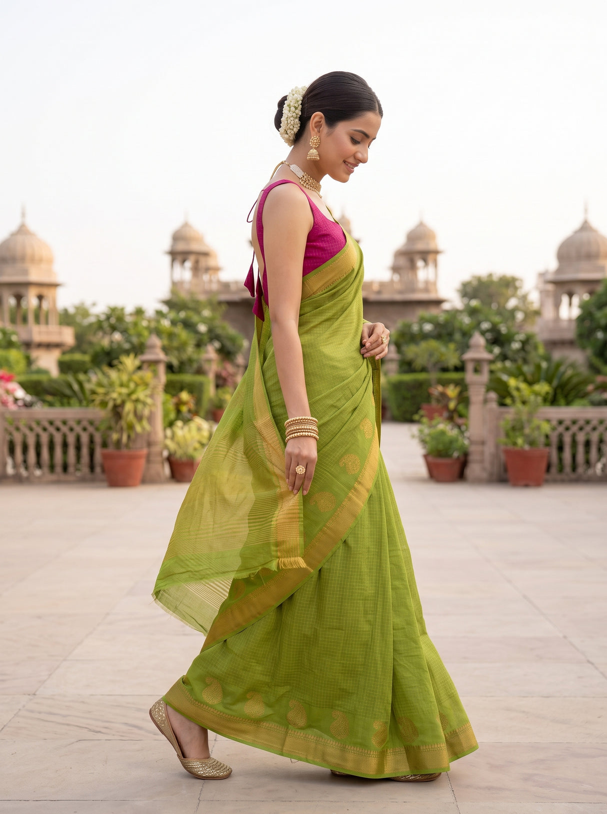 MIMOSA Olive Saree Saree — pose 6 styling detail