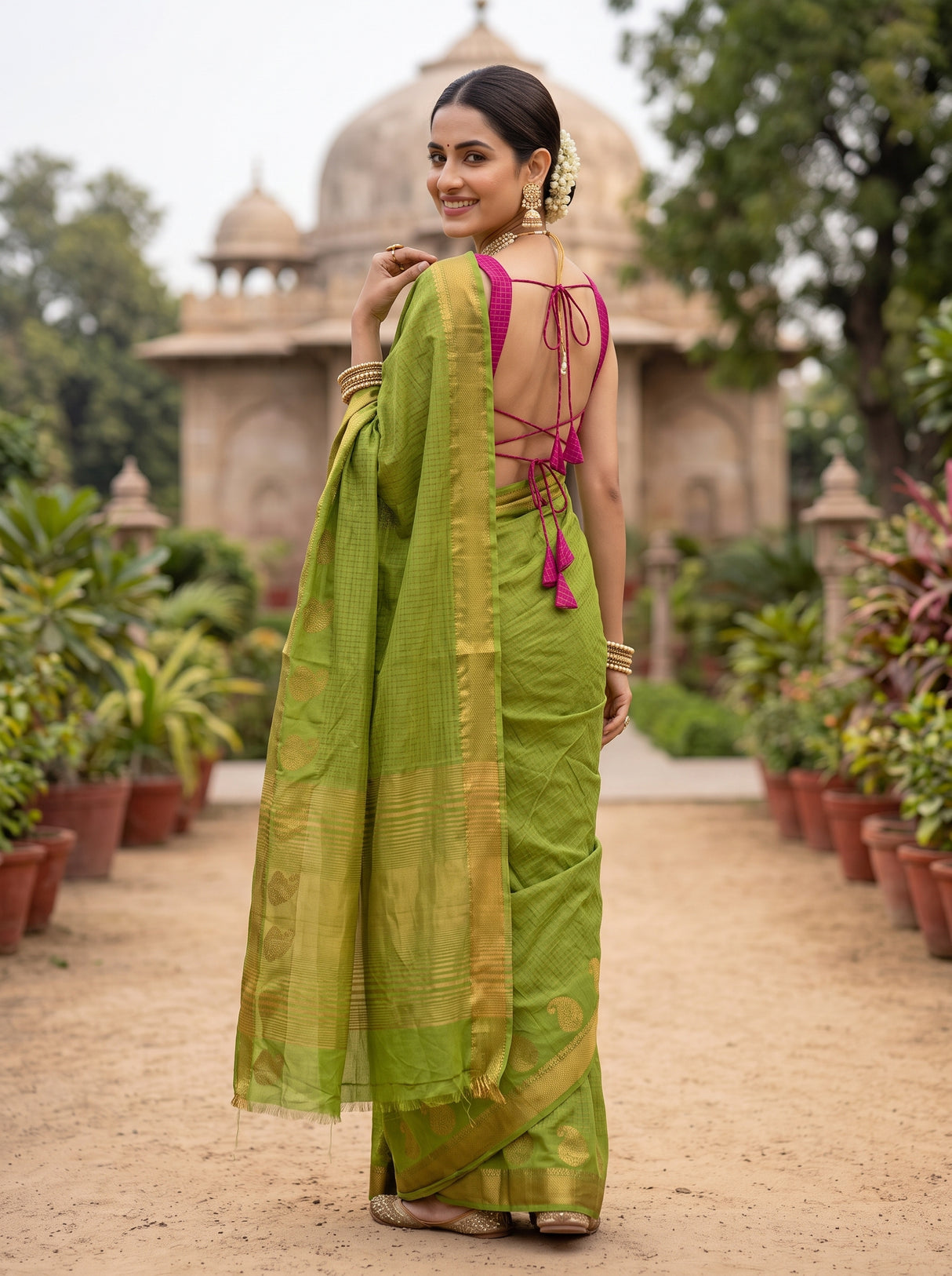 MIMOSA Olive Saree Saree — pose 7 styling detail
