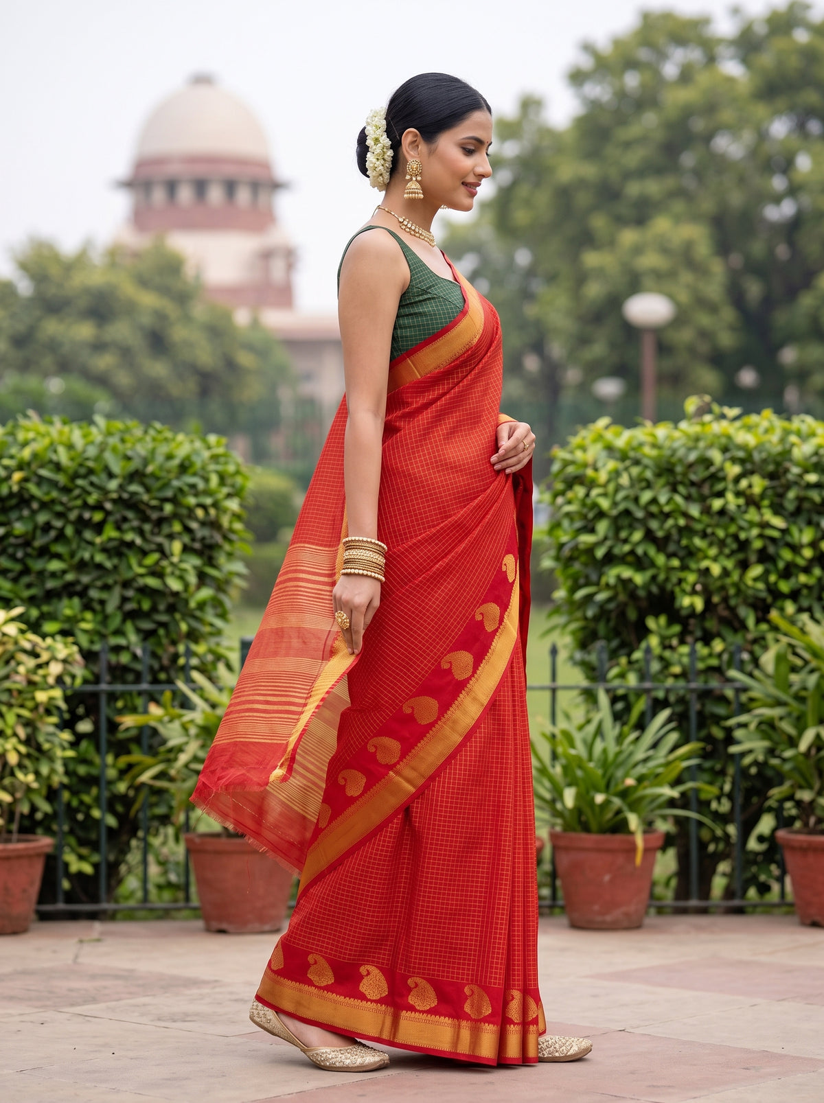 MIMOSA Red Saree Saree — pose 3 styling detail