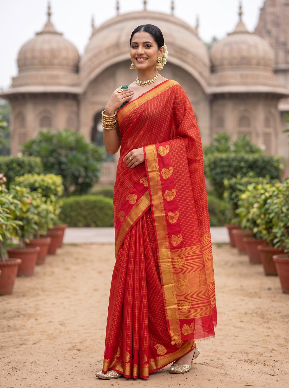 MIMOSA Red Saree Saree — pose 5 styling detail