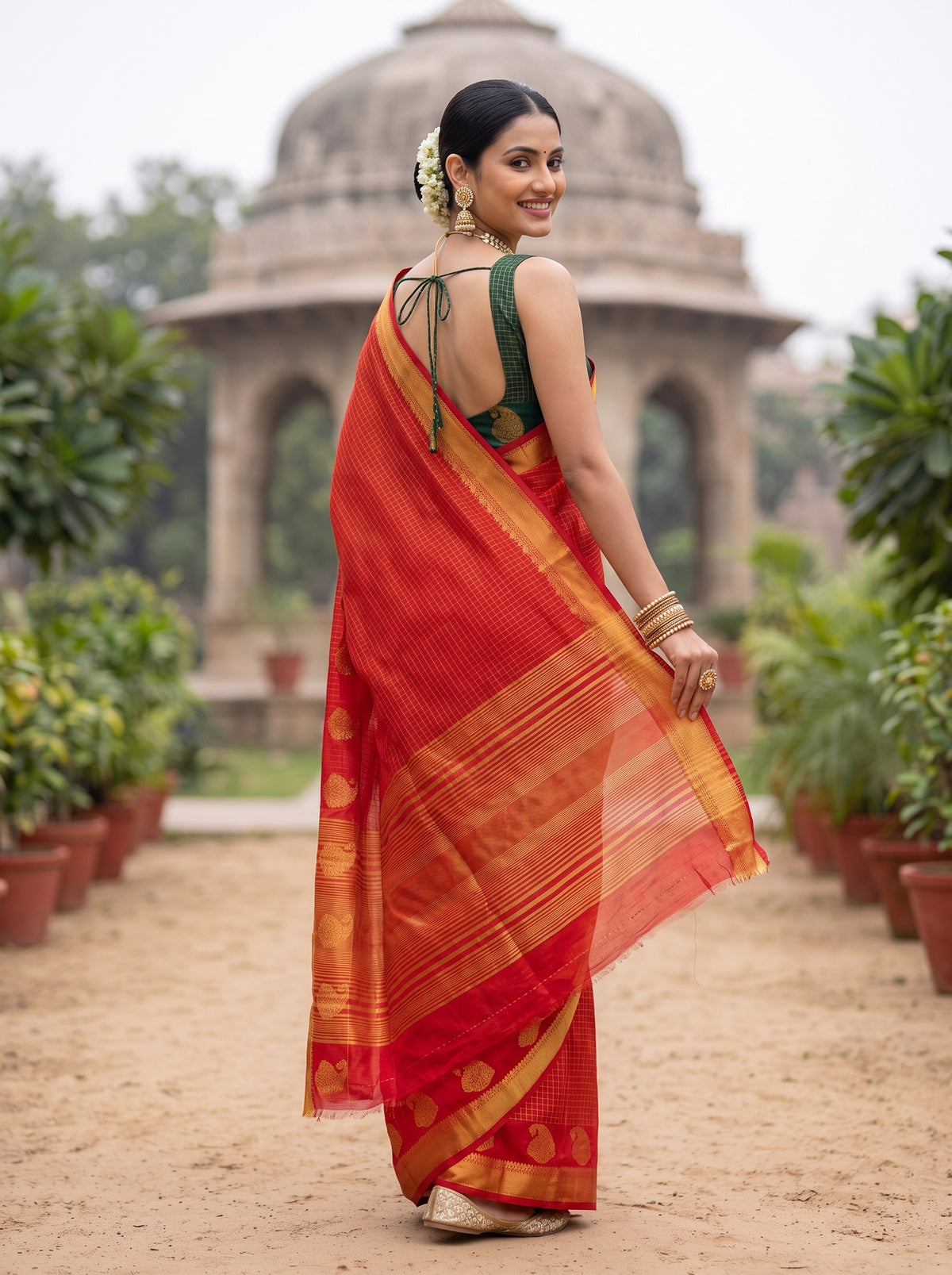 MIMOSA Red Saree Saree — pose 7 styling detail