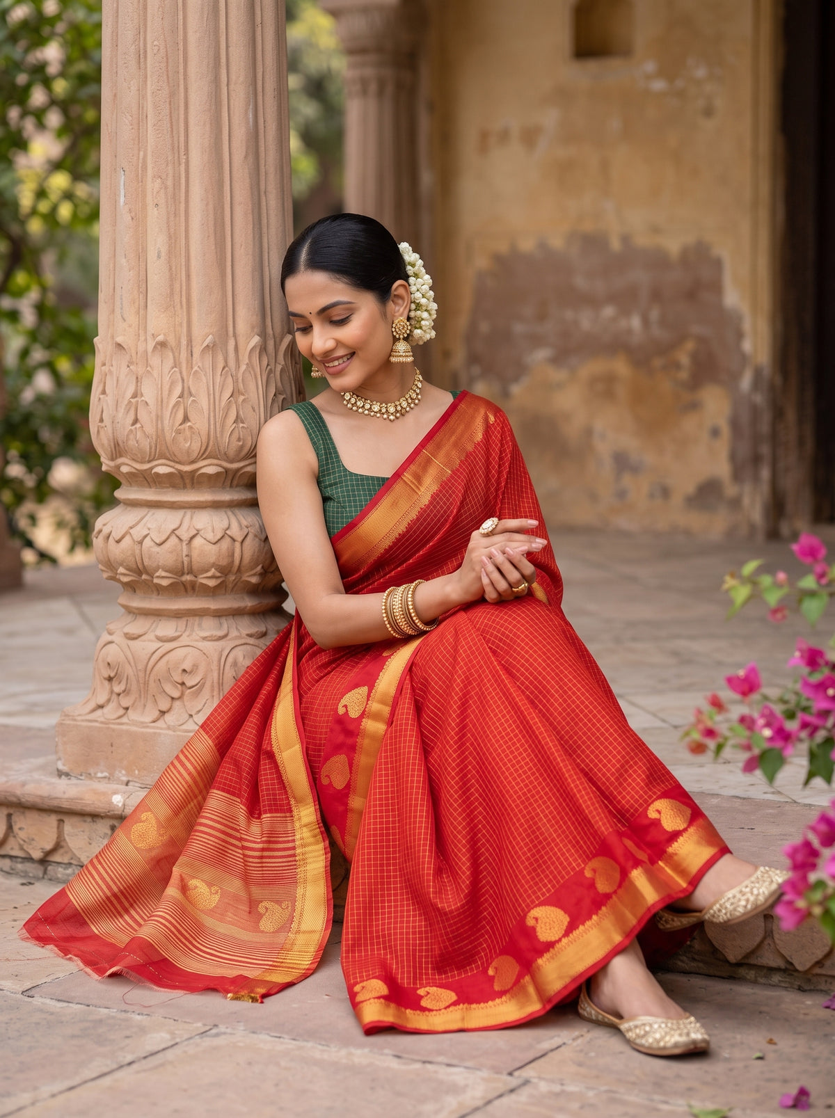 MIMOSA Red Saree Saree — pose 8 styling detail