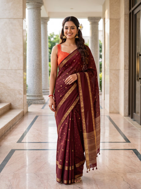 MIMOSA Chocolate Saree Saree — front view on mannequin