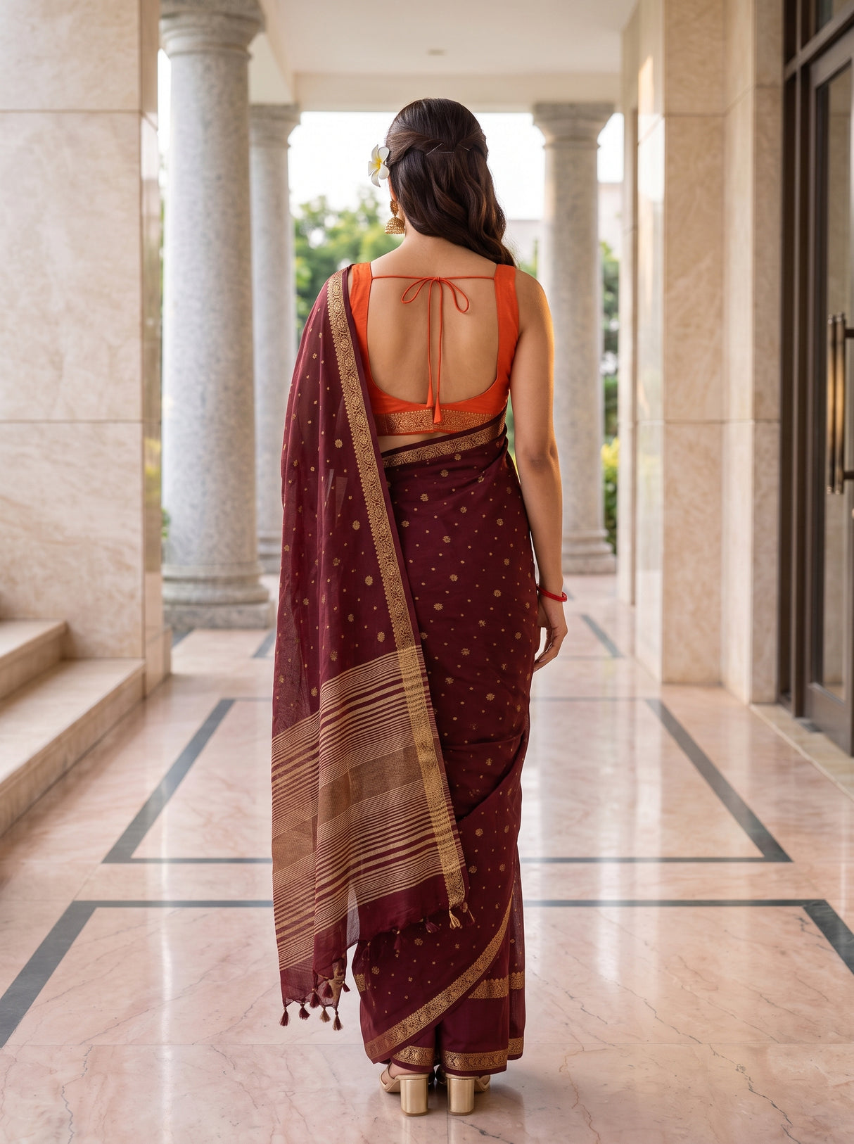 MIMOSA Chocolate Saree Saree — pose 2 styling detail