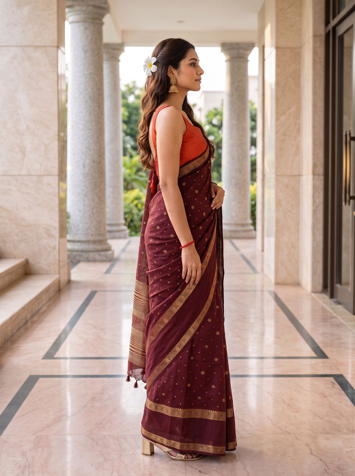 MIMOSA Chocolate Saree Saree — pose 3 styling detail